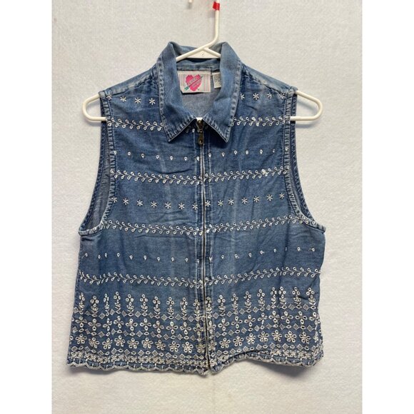 KEREN hart Jackets & Blazers - Keren Hart Vintage Denim Vest Embroidered Full Zip Size Large